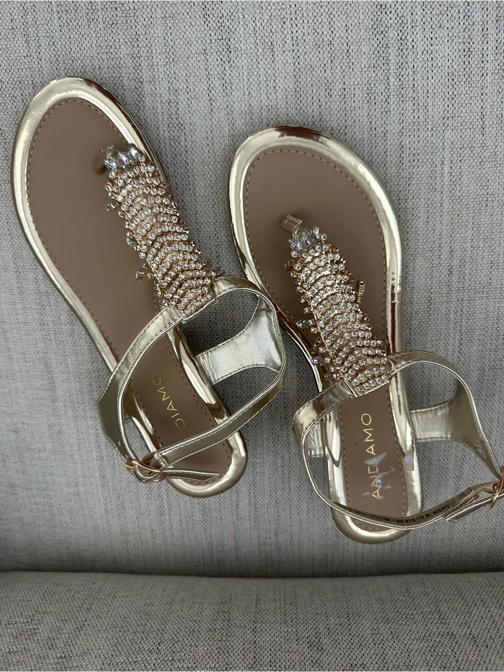 Andiamo Gold Jeweled T-Strap Sandals